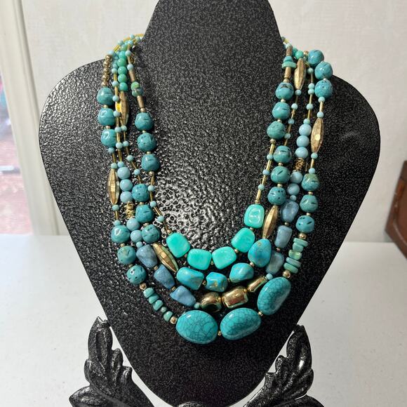 Unbranded 5-strand Statement Necklace & Bracelet Set 16-18" Turquoise Silver - Picture 1 of 3